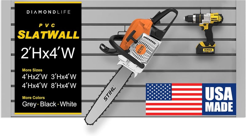 LDdirect 24" X 48" - Grey Slatwall Panel Garage Organizer: Heavy Duty Wall Mounted PVC Rack, Interlocking Slat Paneling for Garage Storage, Slotwall Board, Shelves System - Image 1